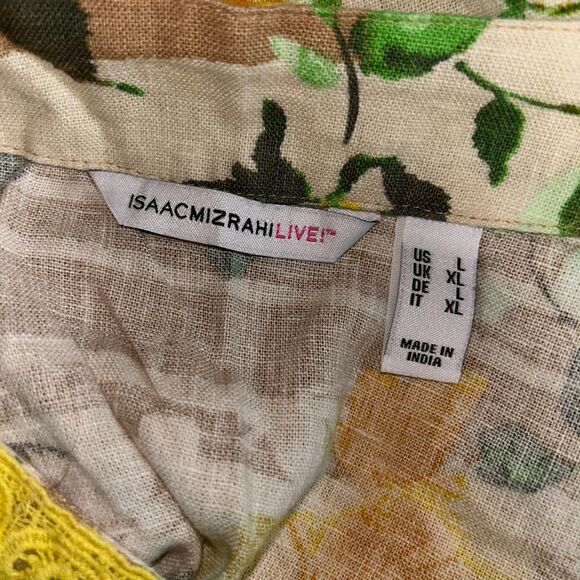 Isaac Mizrahi Live! Linen Blend Floral Dress Yellow Roses Size L Boho Tunic - Picture 8 of 8